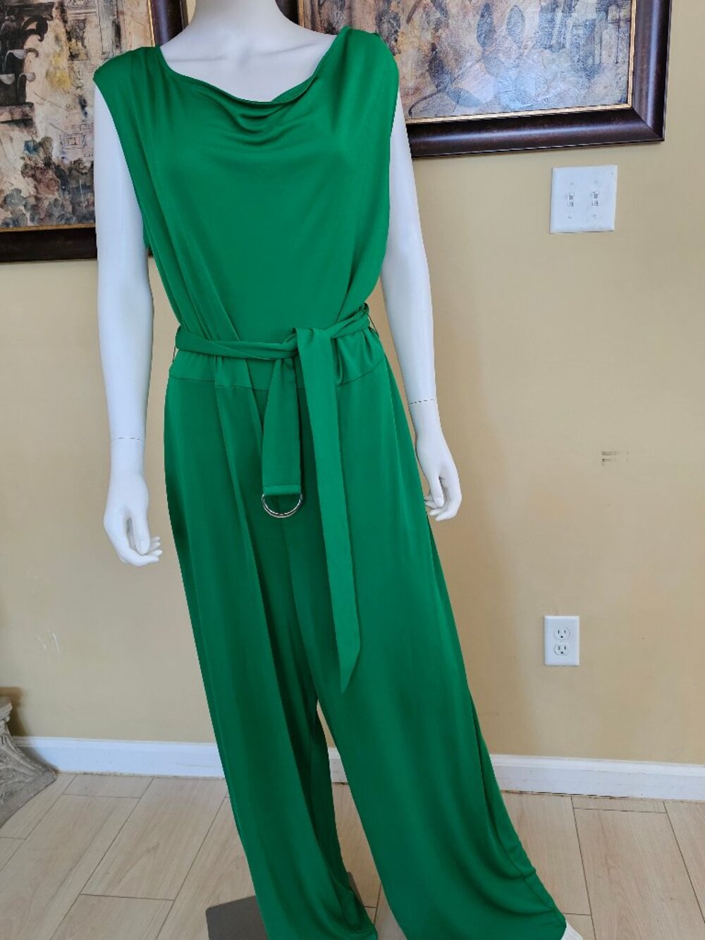Anne Klein Womens Belted Jumpsuit, Green, Plus Size, 1X - Picture 5 of 8